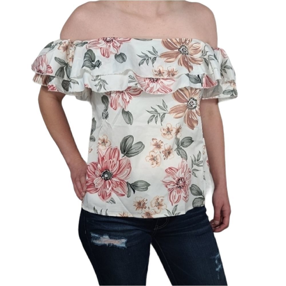 Shein Plus Ruffle Off Shoulder Floral Top - Picture 2 of 7
